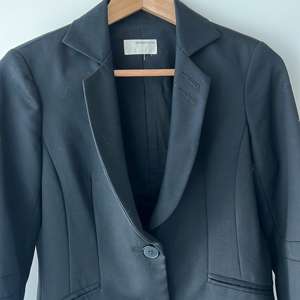Black Wool Blazer with Back Button Details